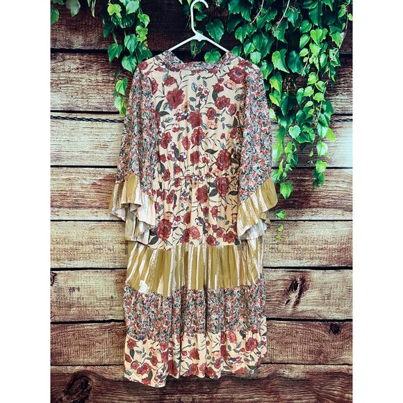 Boho Gypsy Bell Sleeve Patchwork Ruffled Kimono Duster Maxi Tunic Cardigan OS - Picture 6 of 7